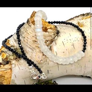 🎁🤑Handmade genuine moonstone/black spinel in sterling-gorgeous and elegant